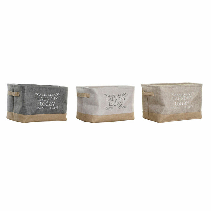 Cesta DKD Home Decor Beige Gris Marrón claro 34 x 24 x 22 cm Poliéster (3 Unidades) (12 Unidades)