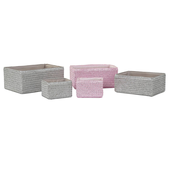 Juego de Cestas DKD Home Decor 41 x 29 x 18 cm Plateado Gris Rosa Polipropileno