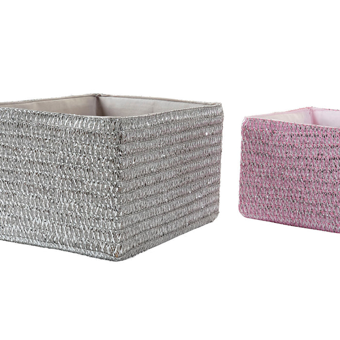 Juego de Cestas DKD Home Decor 30 x 23 x 18 cm Plateado Gris Rosa Polipropileno