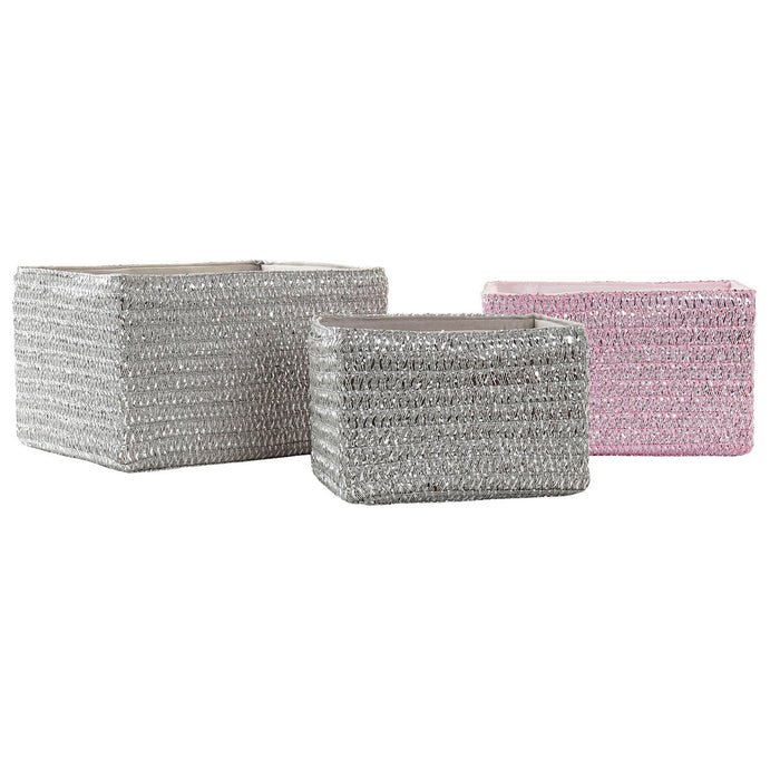 Juego de Cestas DKD Home Decor 30 x 23 x 18 cm Plateado Gris Rosa Polipropileno