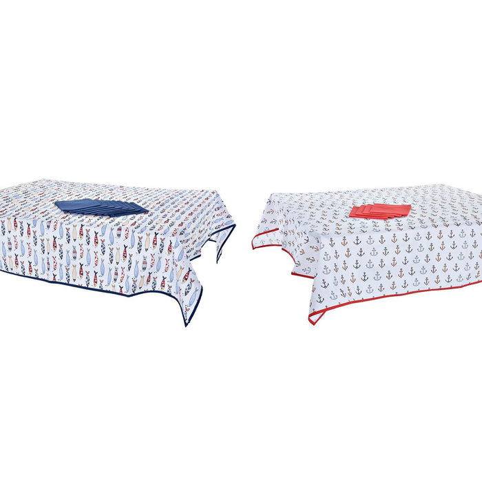 Set de mantelería DKD Home Decor Azul Blanco Rojo 150 x 150 x 0,5 cm (2 Unidades)