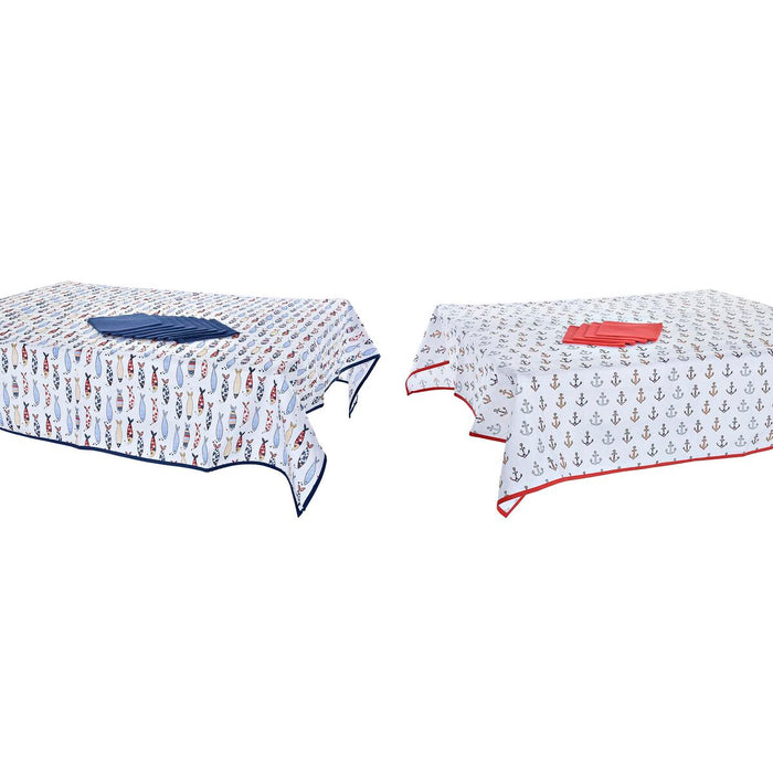 Set de mantelería DKD Home Decor 150 x 250 x 0,5 cm Rojo Azul Blanco (2 Unidades)