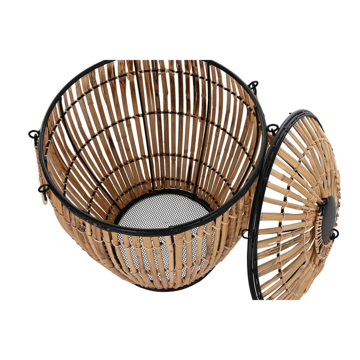 Juego de Cestos DKD Home Decor Negro Natural Metal Ratán 48 x 48 x 55 cm (2 Unidades)