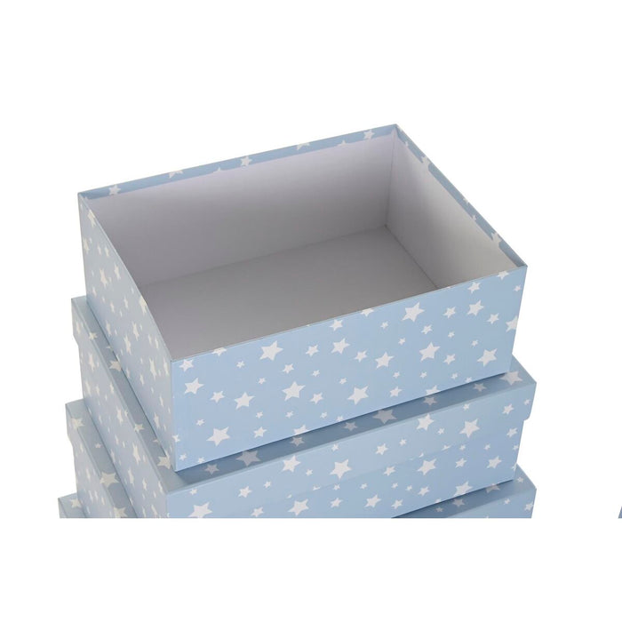 Set de Cajas Organizadoras Apilables DKD Home Decor Blanco Azul cielo Infantil Cartón (43,5 x 33,5 x 15,5 cm)