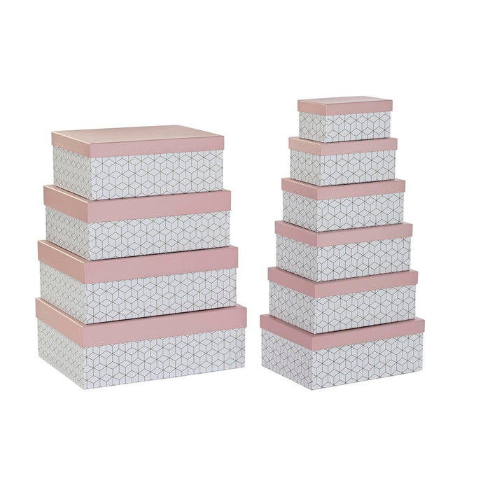 Set de Cajas Organizadoras Apilables DKD Home Decor Dorado Blanco Rosa claro Cartón (43,5 x 33,5 x 15,5 cm)