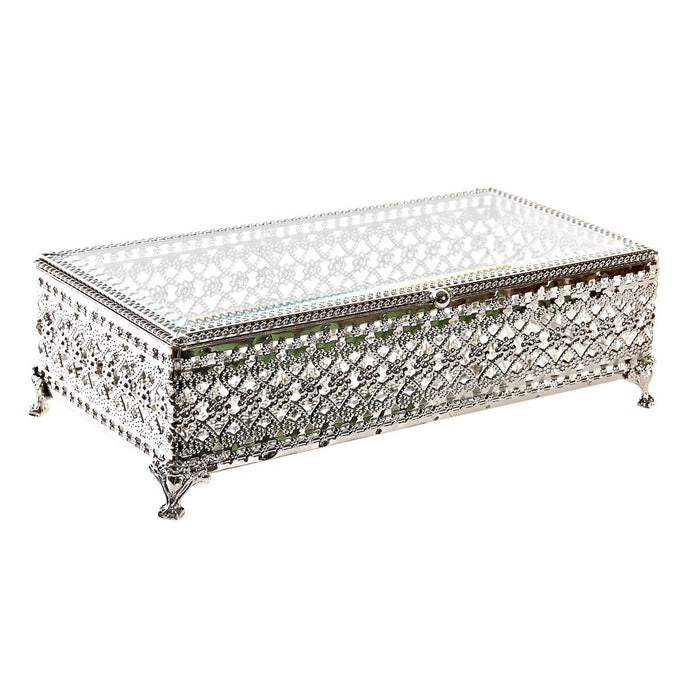 Caja-Joyero DKD Home Decor Cristal Plateado Metal (25,5 x 12,5 x 7,5 cm)