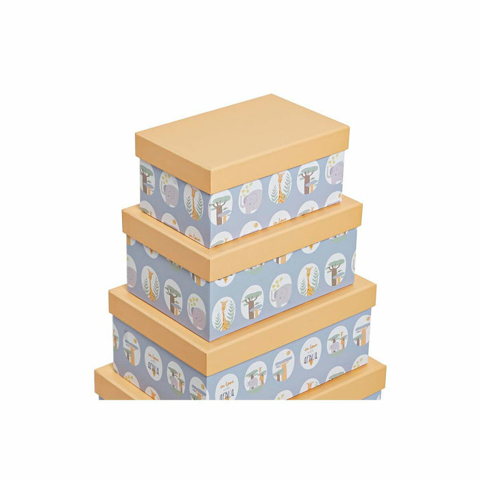 Set de Cajas Organizadoras Apilables DKD Home Decor Animales Azul Cartón (43,5 x 33,5 x 15,5 cm)