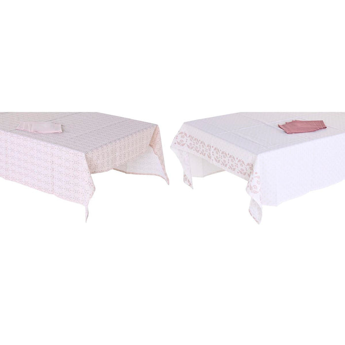 Mantel y servilletas DKD Home Decor 150 x 150 x 0,5 cm Rosa Blanco (2 Unidades)