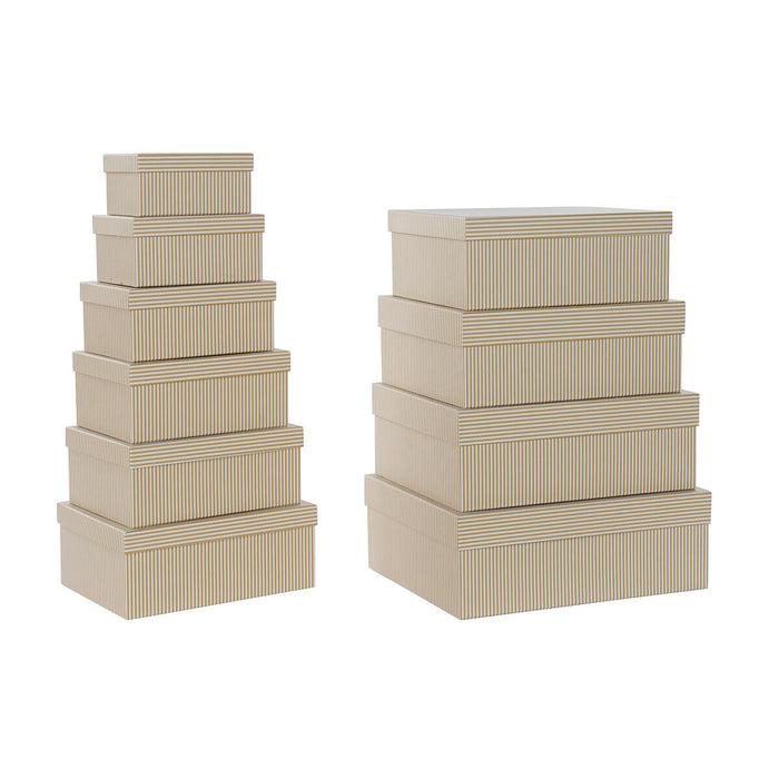 Set de Cajas Organizadoras Apilables DKD Home Decor Blanco Cuadrada Cartón Mostaza (43,5 x 33,5 x 15,5 cm)