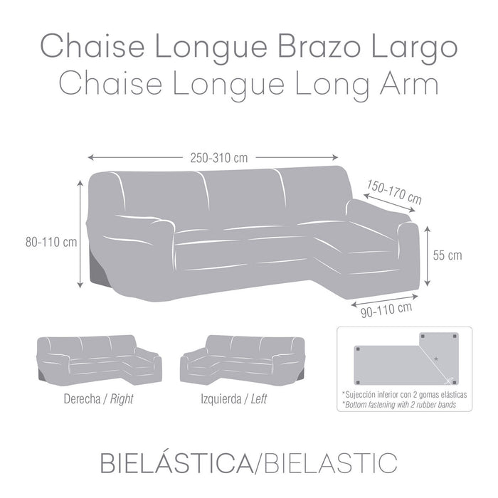 Funda para chaise longue de brazo largo derecho Eysa BRONX Gris 170 x 110 x 310 cm