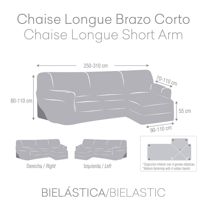 Funda para chaise longue de brazo corto izquierdo Eysa BRONX Gris 110 x 110 x 310 cm