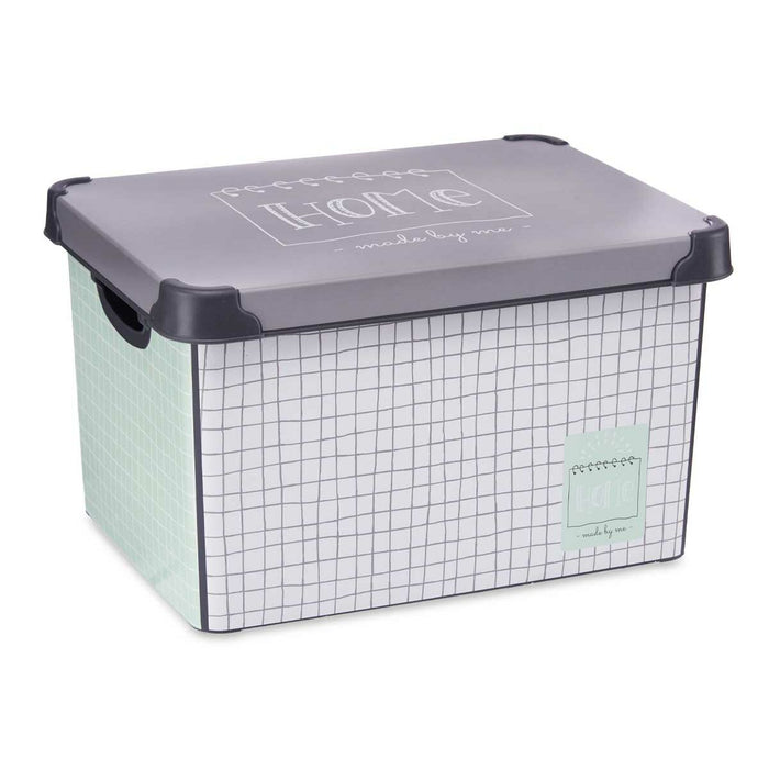 Caja de Almacenaje con Tapa Home Cuadriculado 22 L Gris Plástico 29 x 23,5 x 39 cm (12 Unidades)